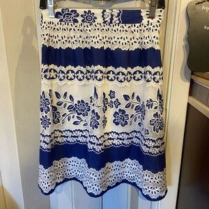 Daniel Cremieux Blue and White Floral A-Line Skirt